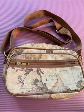 Vintage Map Print Crossbody Bag in Tan and Brown sunbird shoulder bag